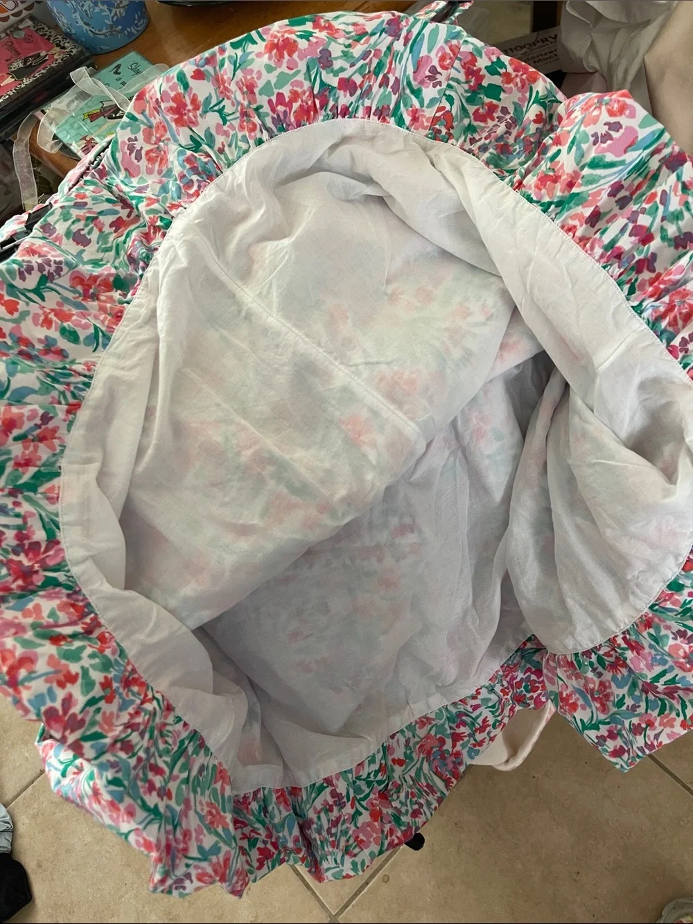 J. Crew Pink Floral Bubble-Hem Cotton A-Line Sz Large Pink Floral